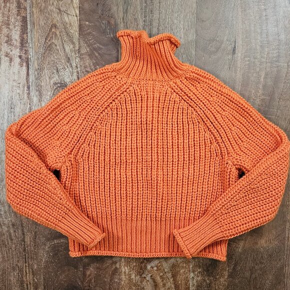H&M Knit Sweater Womens Small Orange Cropped Turtleneck - Picture 4 of 6
